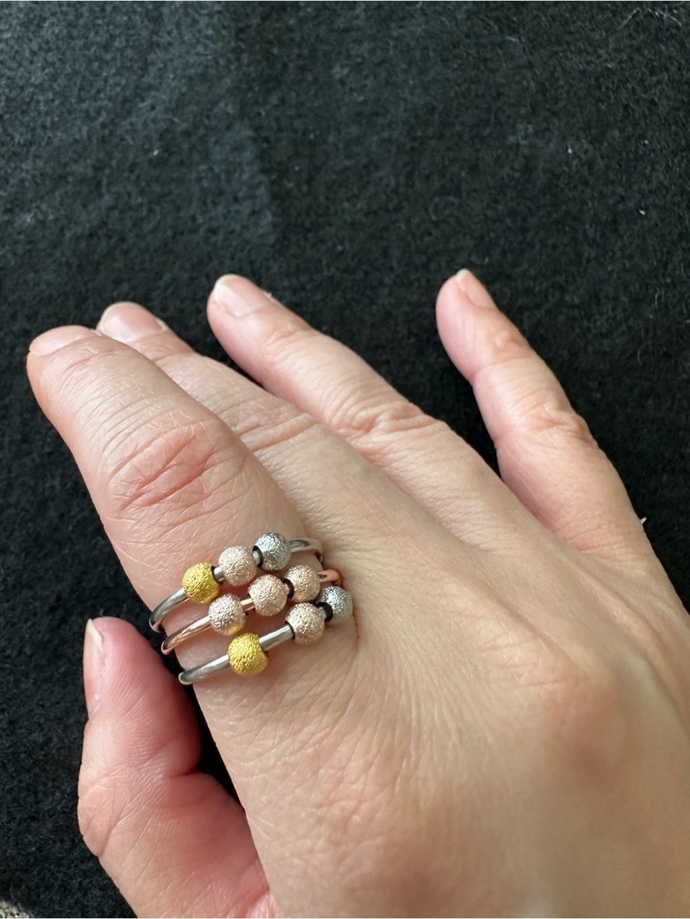 Trio Beaded Stackable Hoop Rings - Gold, Silver & Rose Gold